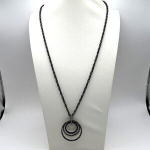 White House Black Market Pendant  Necklace Black Blue Crystal Triple Circle 36in